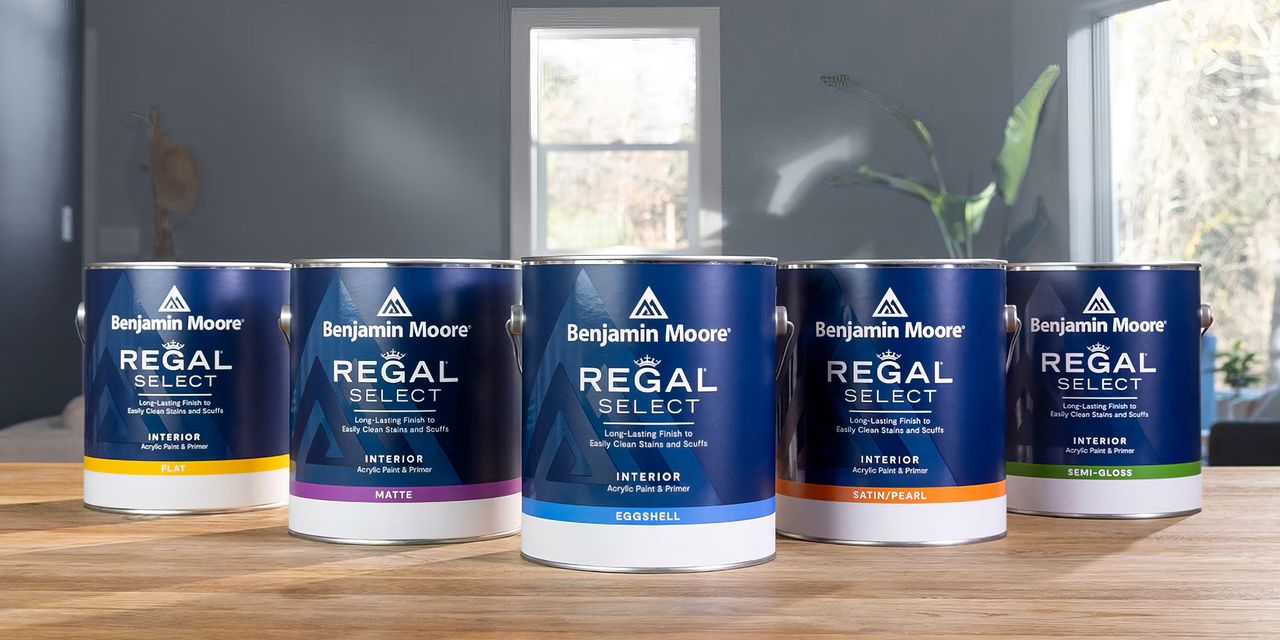 Cans of Benjamin Moore paint