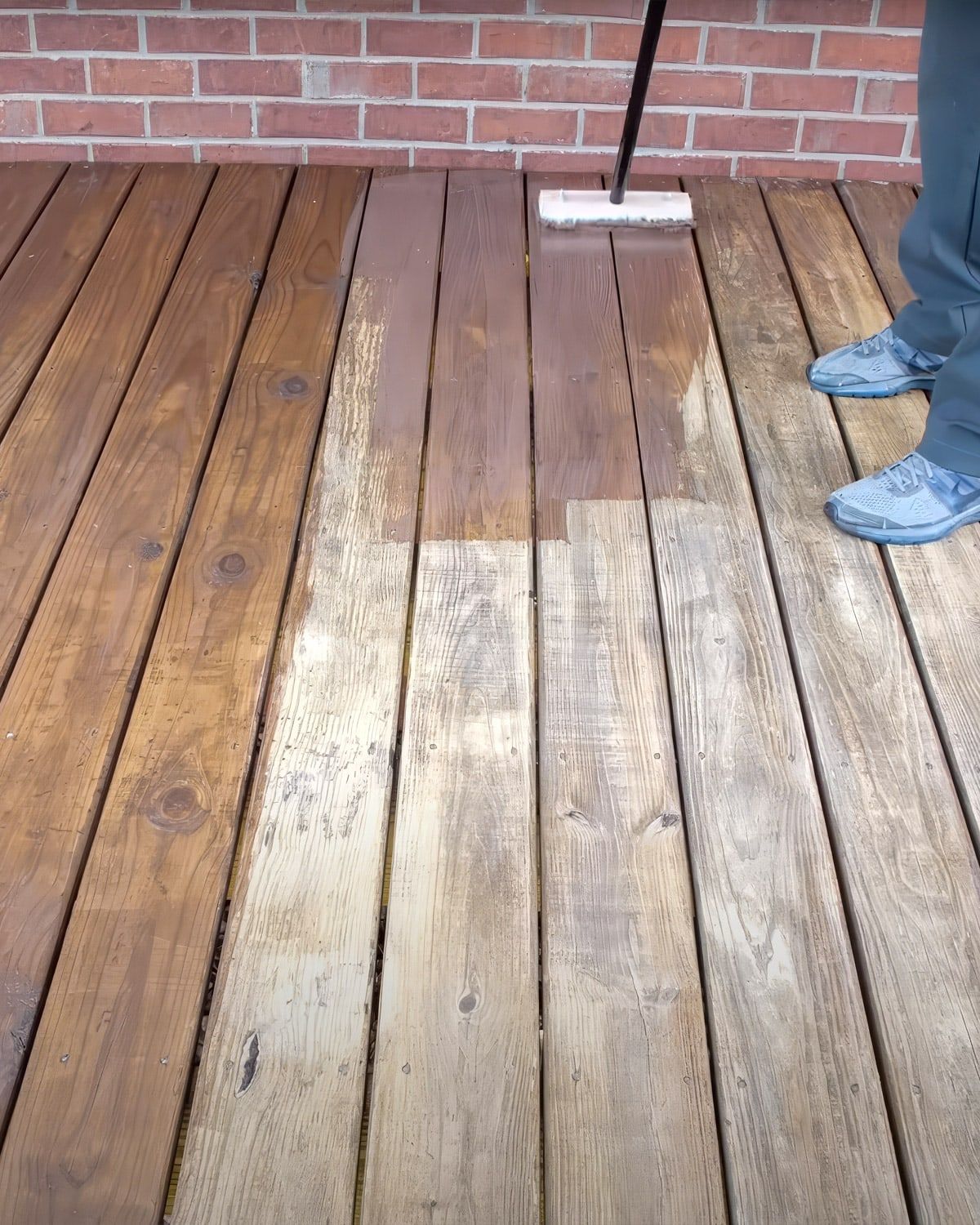 Staining deck boards on a terrace