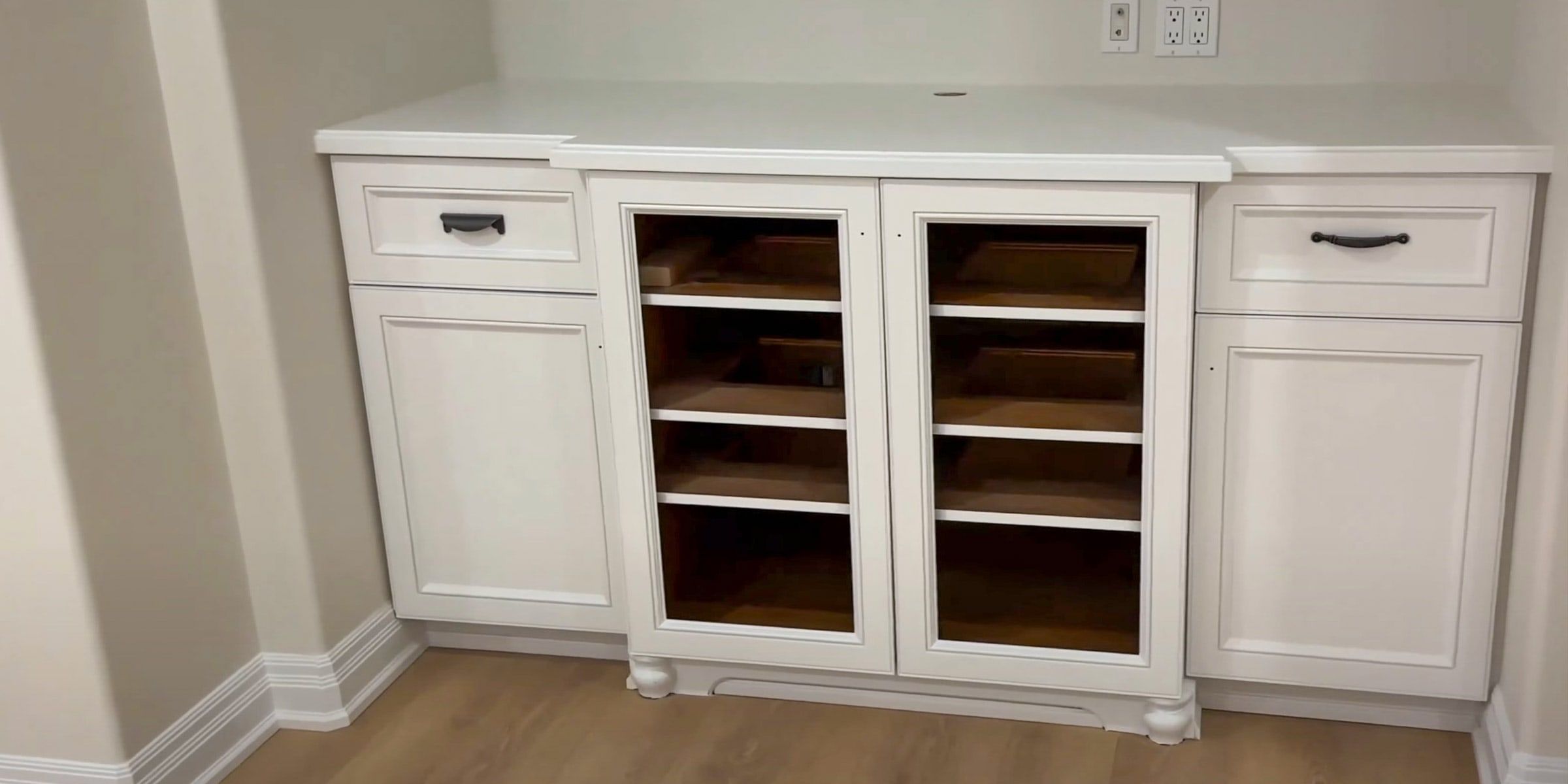 Finished white built-in cabinets